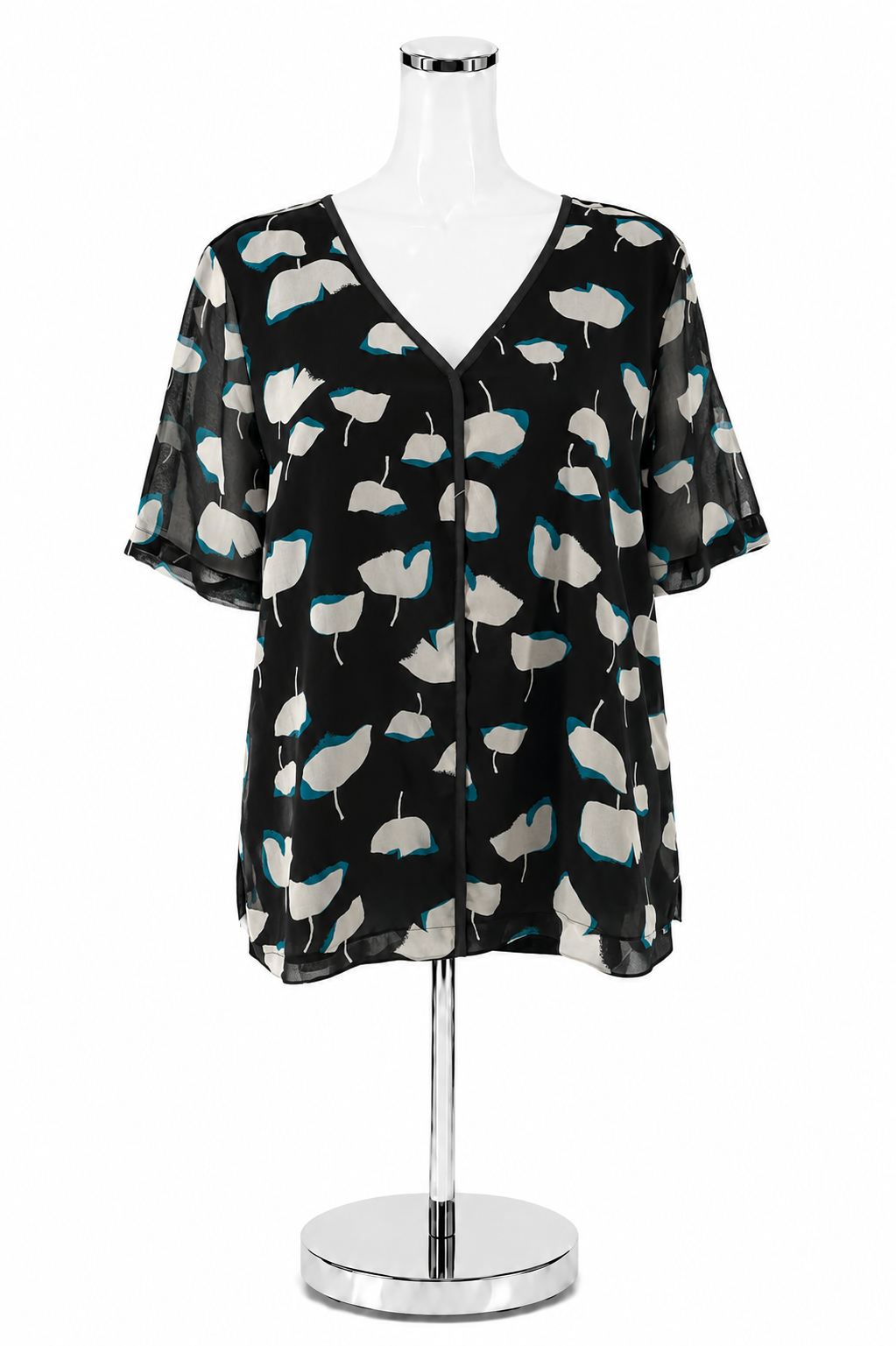 DKNY Abstract Floral Flutter Sleeve V-Neck Blouse Top Size Medium NWT