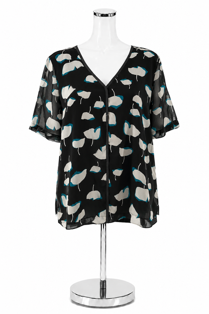 DKNY Abstract Floral Flutter Sleeve V-Neck Blouse Top Size Medium NWT