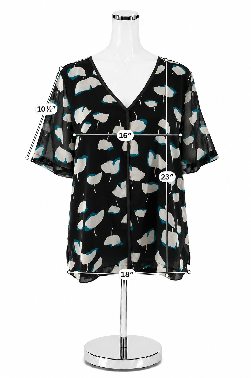 DKNY Abstract Floral Flutter Sleeve V-Neck Blouse Top Size Medium NWT
