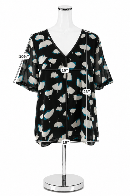 DKNY Abstract Floral Flutter Sleeve V-Neck Blouse Top Size Medium NWT