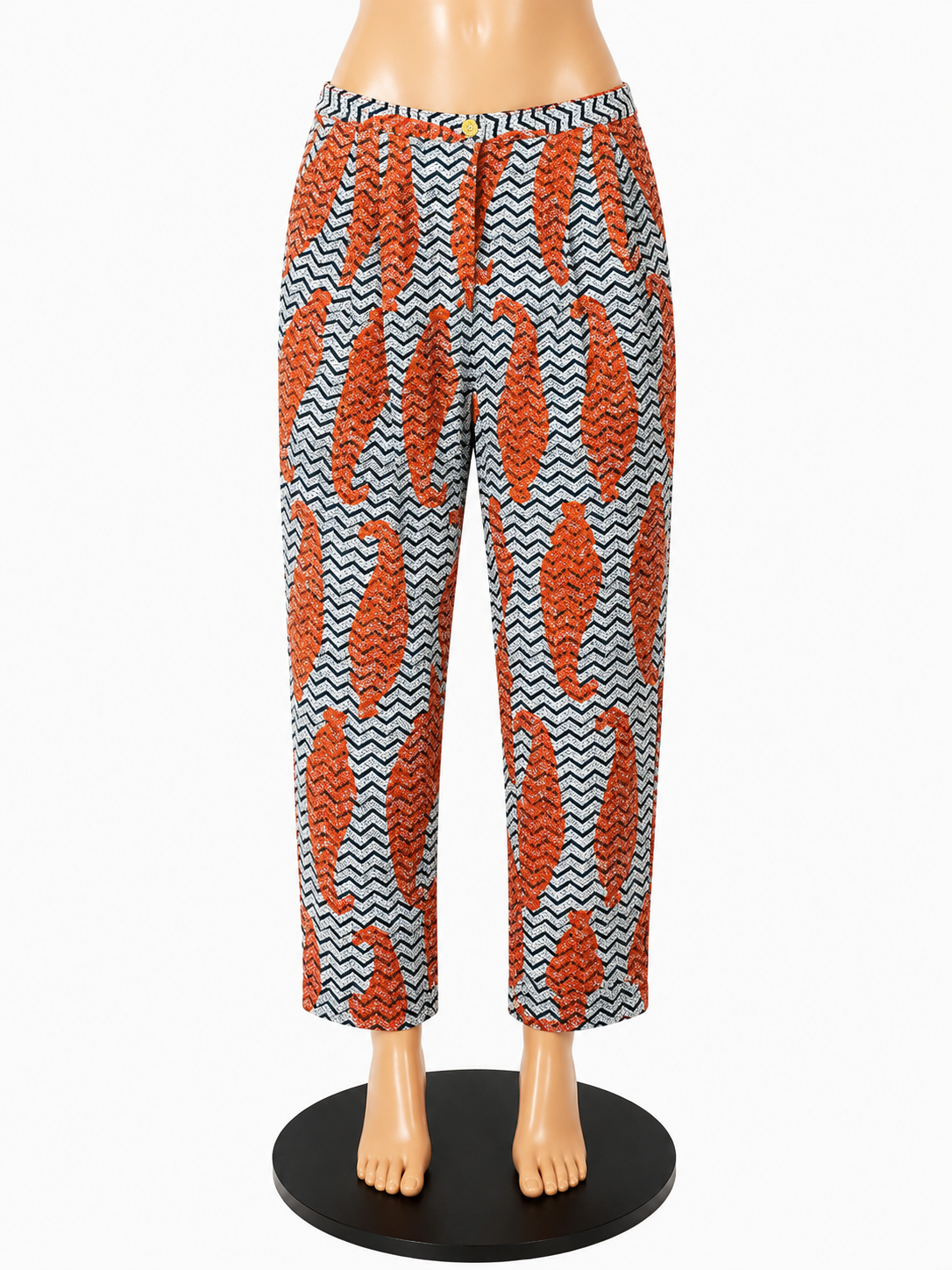 Tory Burch Nadia Print Silk Pull-On Pants Navy Orange White Size 6 - ONLINE ONLY