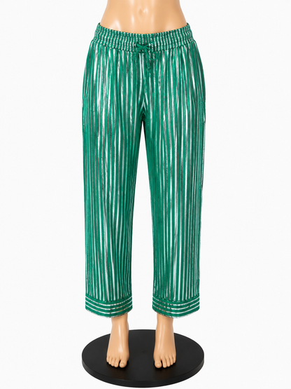 BURU Teal Green &amp; Silver Metallic Stripe Pull-On Lounge Pants Size XS - ONLINE ONLY