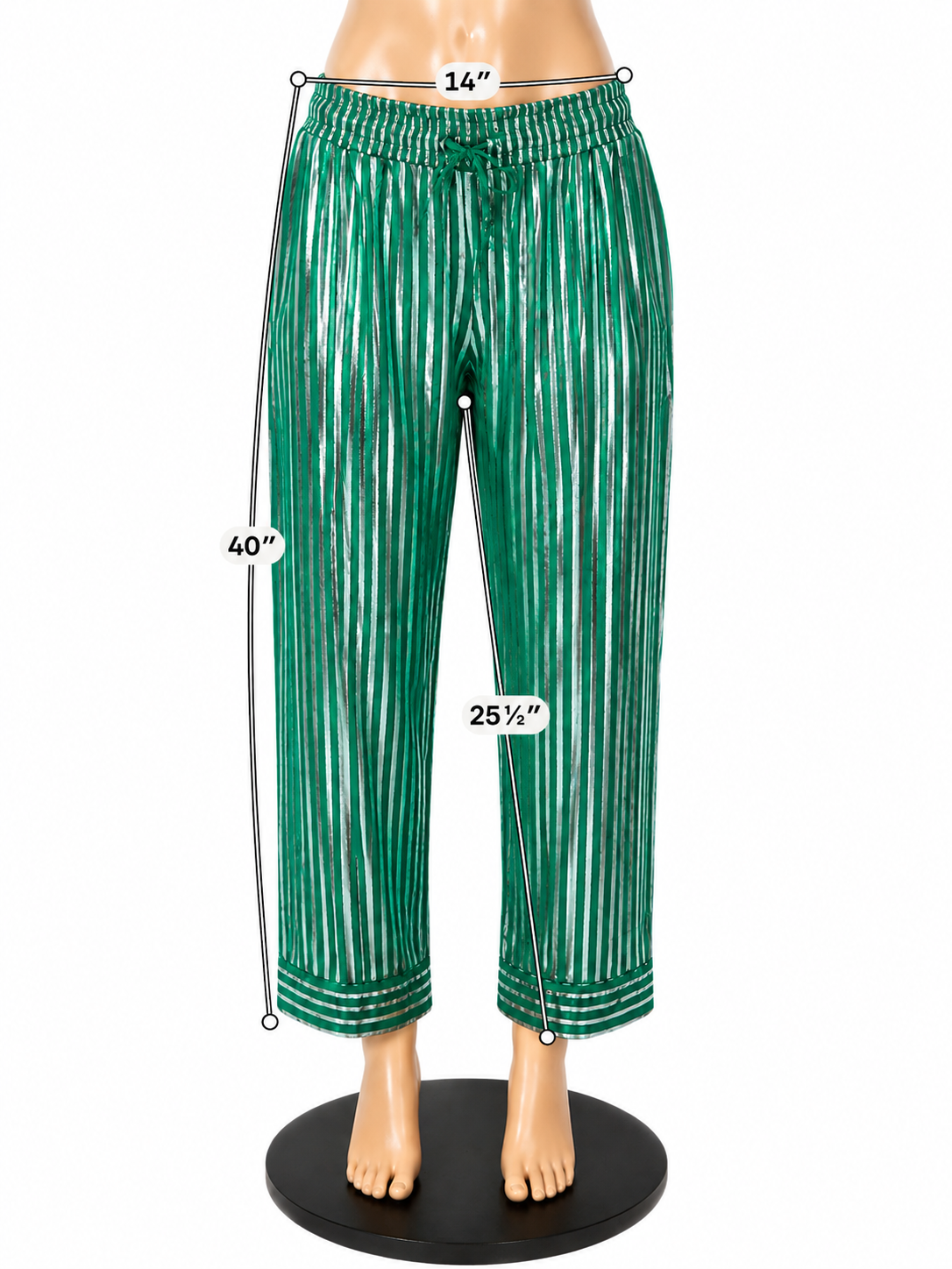 BURU Teal Green &amp; Silver Metallic Stripe Pull-On Lounge Pants Size XS - ONLINE ONLY