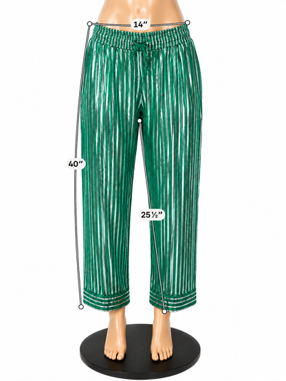 BURU Teal Green &amp; Silver Metallic Stripe Pull-On Lounge Pants Size XS - ONLINE ONLY
