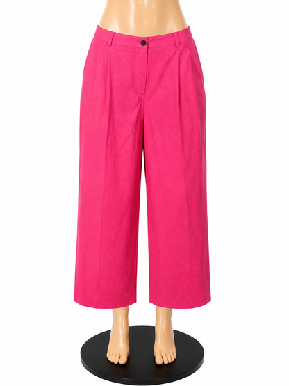 Boden Westbourne Linen Trousers Fuchsia Pink Wide Leg Crop Pants UK 22R - ONLINE ONLY