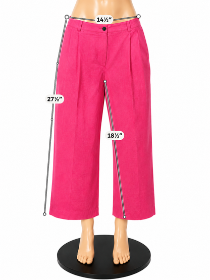Boden Westbourne Linen Trousers Fuchsia Pink Wide Leg Crop Pants UK 22R - ONLINE ONLY