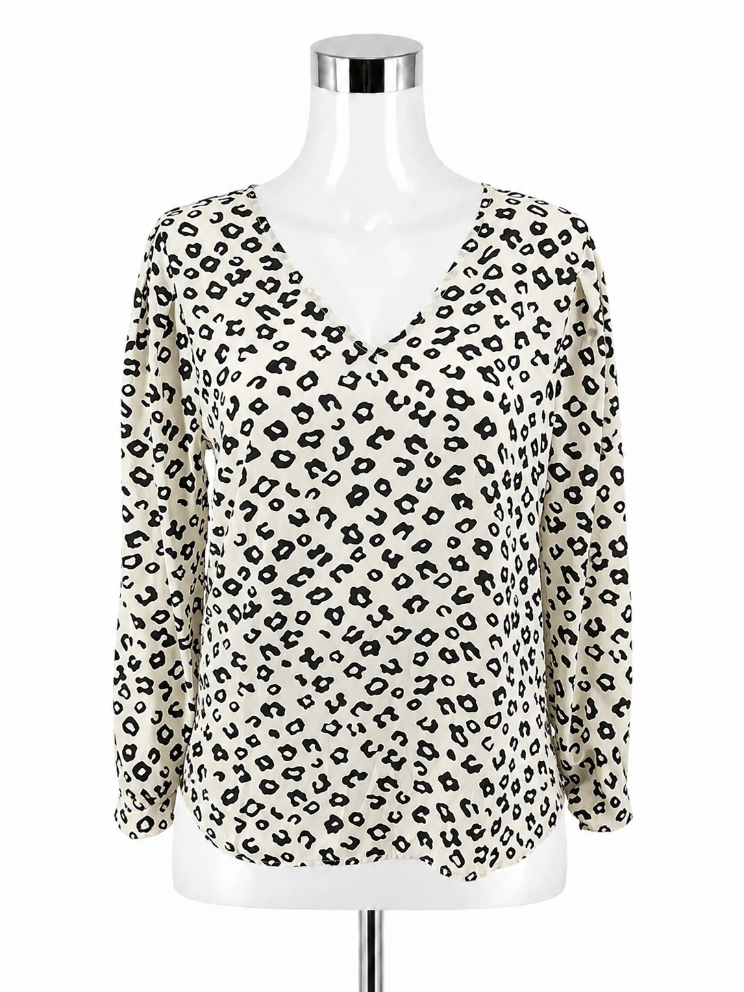 LOFT Leopard Print Mixed Media Blouson Sleeve Top Size Medium