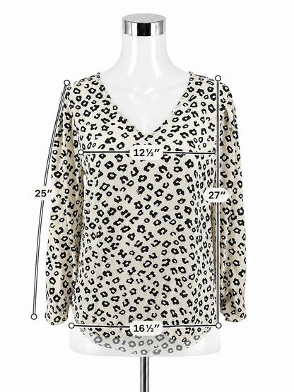 LOFT Leopard Print Mixed Media Blouson Sleeve Top Size Medium