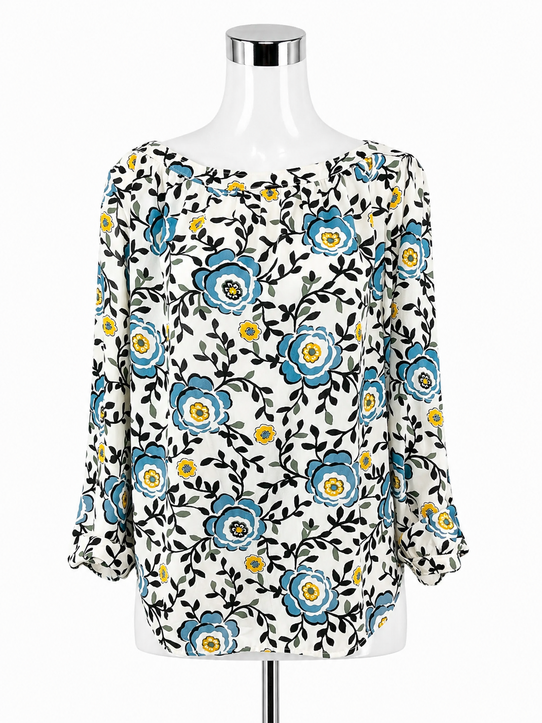 LOFT Outlet Floral Boatneck Blouson Sleeve Blouse | Size XL