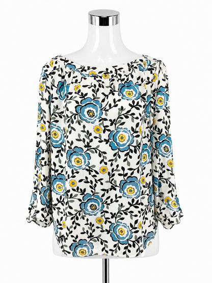 LOFT Outlet Floral Boatneck Blouson Sleeve Blouse | Size XL