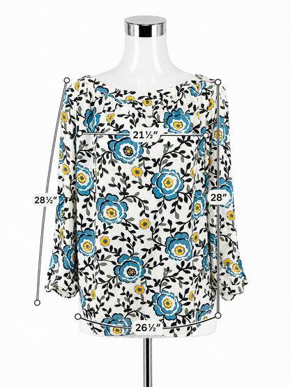 LOFT Outlet Floral Boatneck Blouson Sleeve Blouse | Size XL