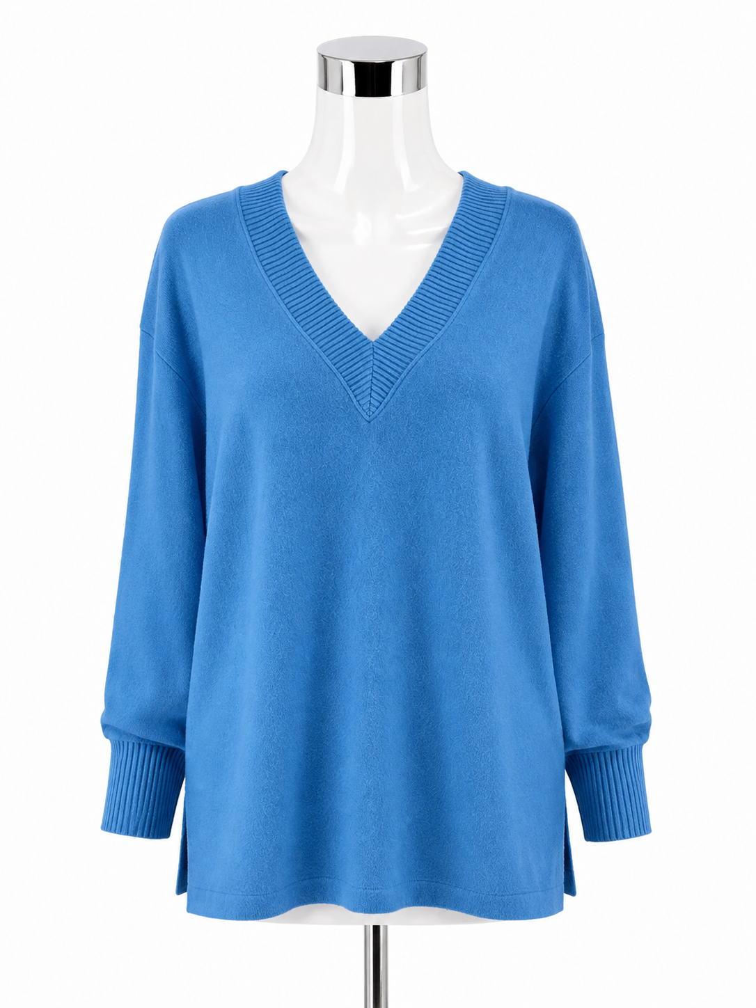 LOFT V-Neck Tunic Sweater M Blue NWT Drop Shoulder Soft Knit Top