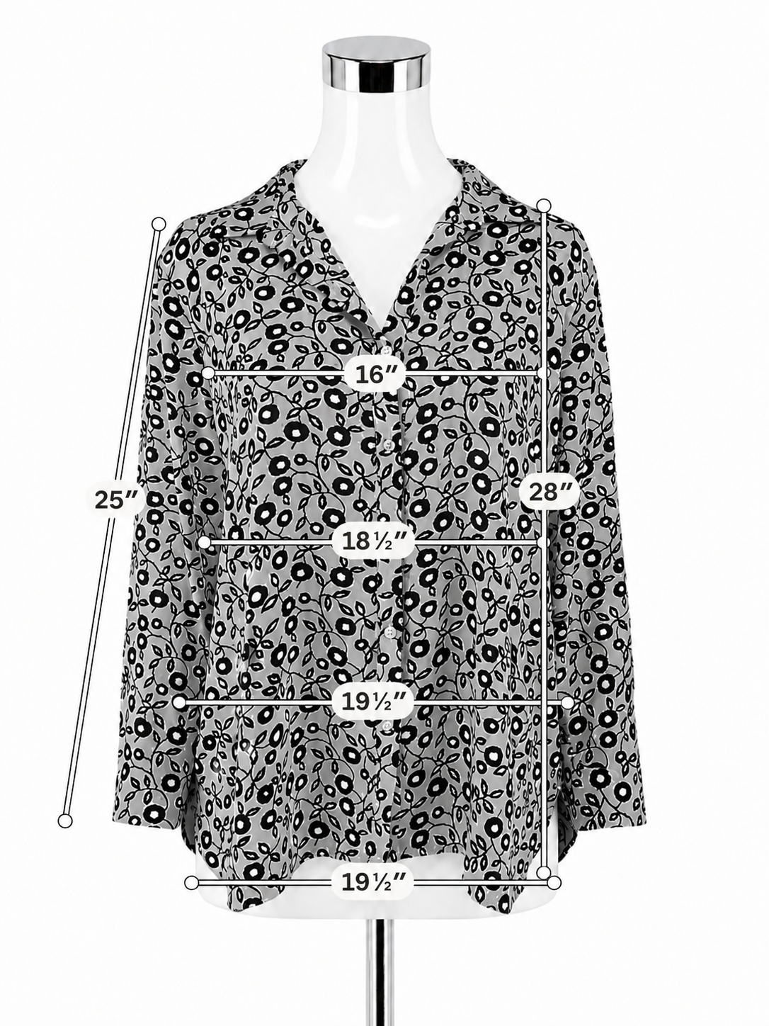 LOFT Ann Taylor Gray Abstract Floral Roll-Tab Blouse Size Large