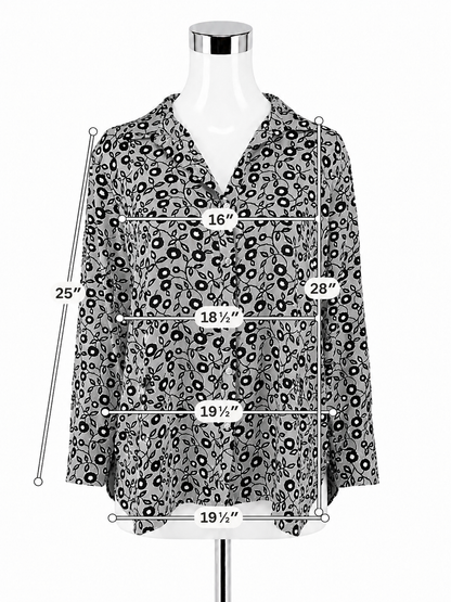 LOFT Ann Taylor Gray Abstract Floral Roll-Tab Blouse Size Large