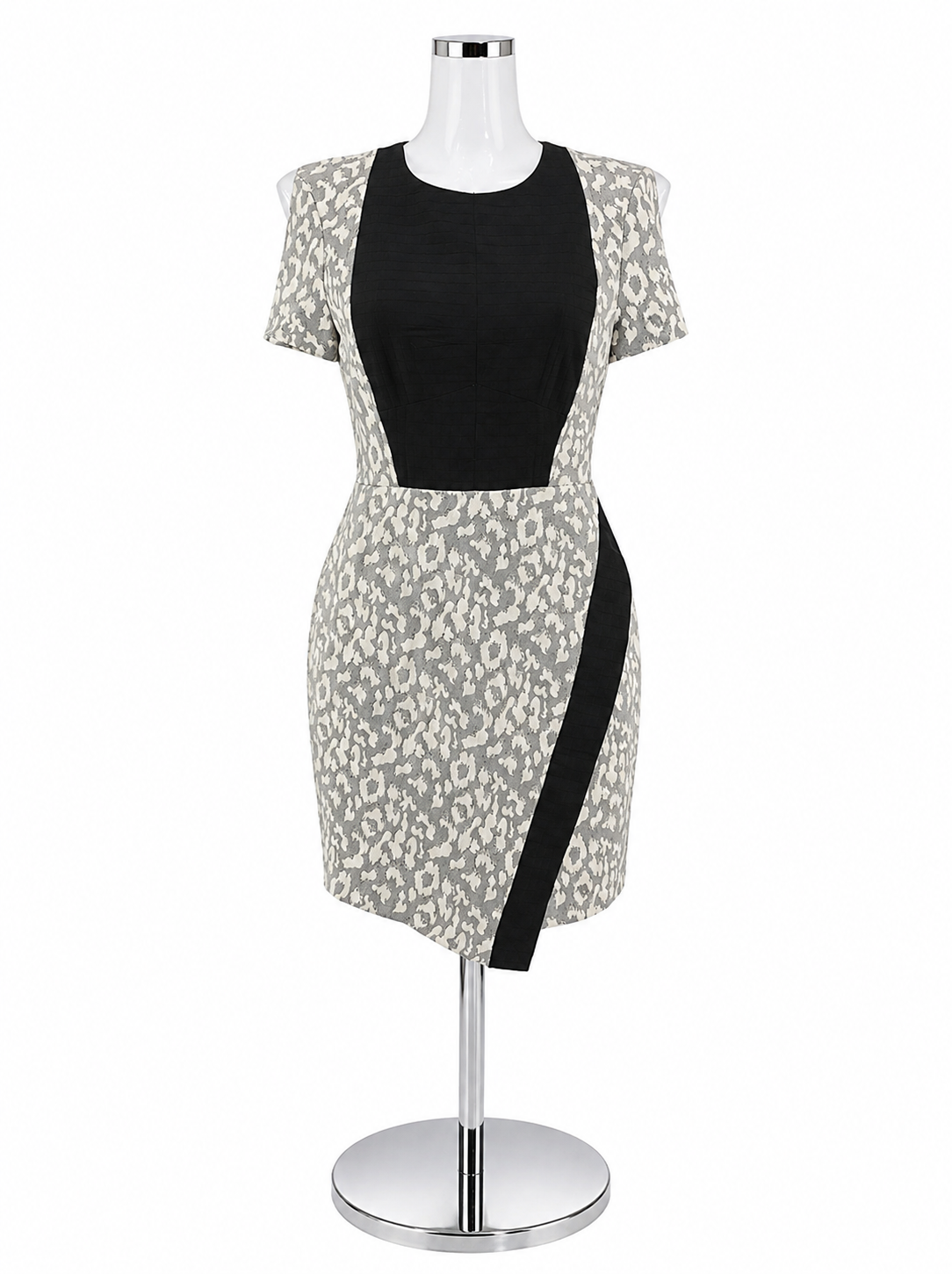 W118 by Walter Baker Gray Leopard Jacquard Asymmetrical Sheath Dress Size Small