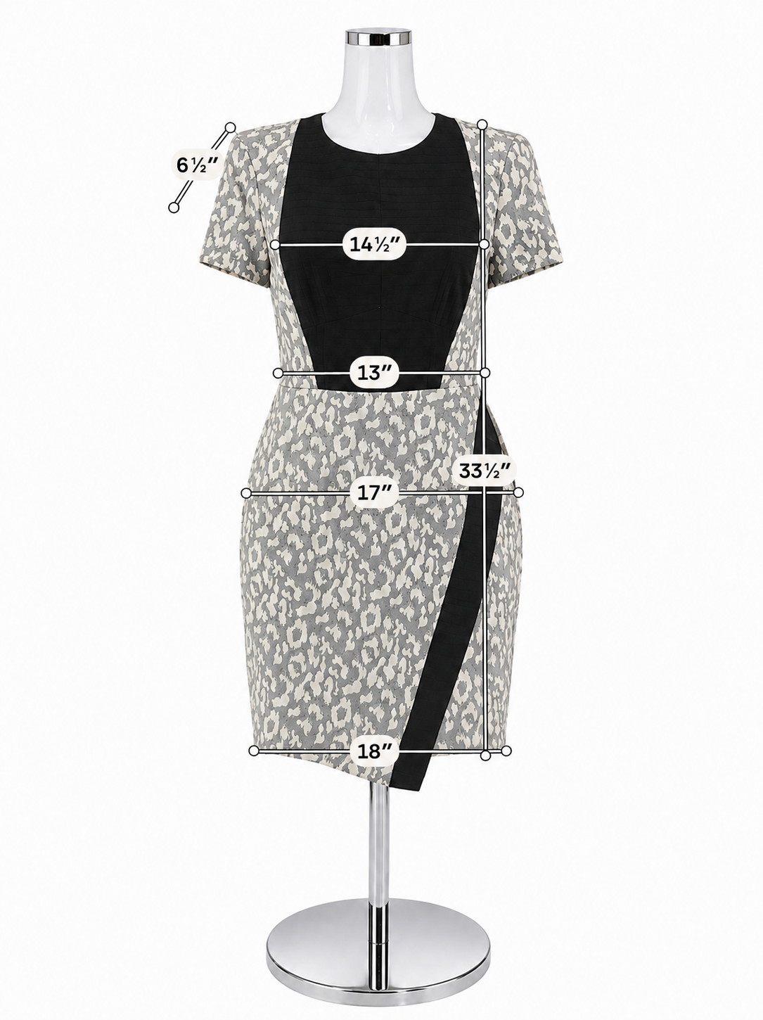 W118 by Walter Baker Gray Leopard Jacquard Asymmetrical Sheath Dress Size Small