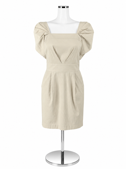 Laila Azhar Ivory Puff Sleeve Mini Dress with Pockets Size 4