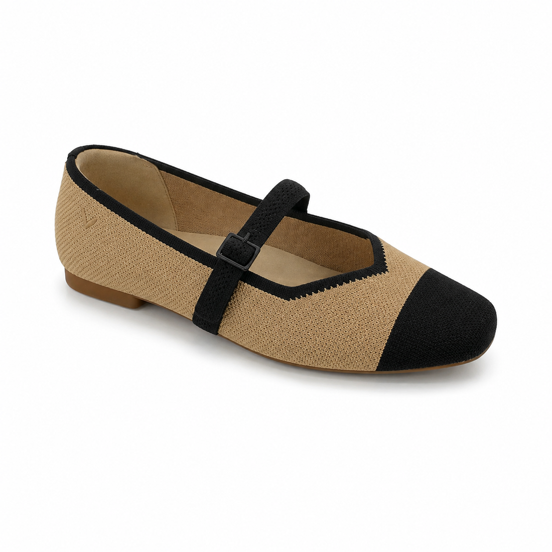 VIVAIA Melia Mary Jane Flats Black Tan Pointed Toe Knit Shoes | US 6.5
