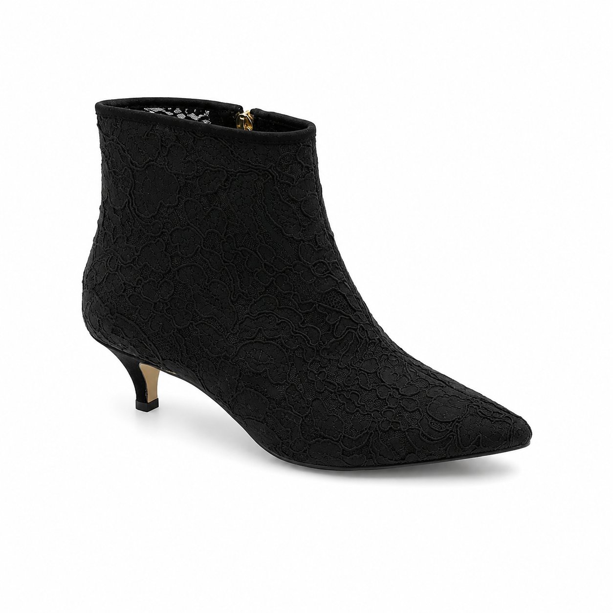 Kate Spade Dolores Black Floral Lace Pointed Toe Kitten Heel Booties Size 7