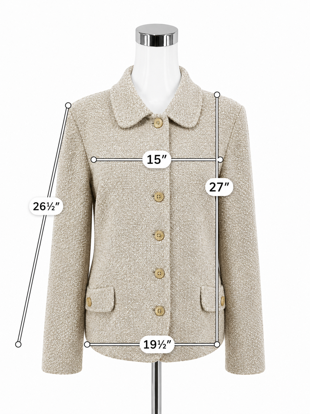 St. John Collection Boucle Knit Jacket Tan Green Peter Pan Collar Size 16