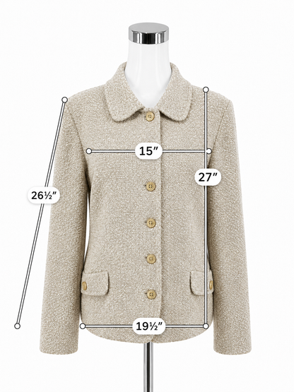 St. John Collection Boucle Knit Jacket Tan Green Peter Pan Collar Size 16