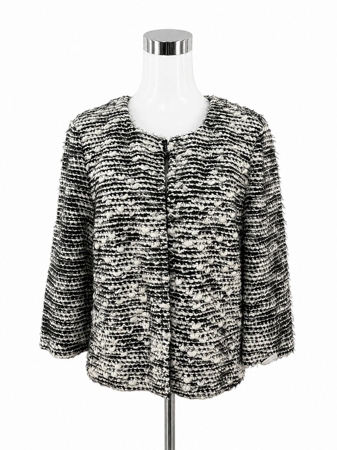 St. John Couture Eyelash Bouclé Knit Jacket Black White Size 16 NWT