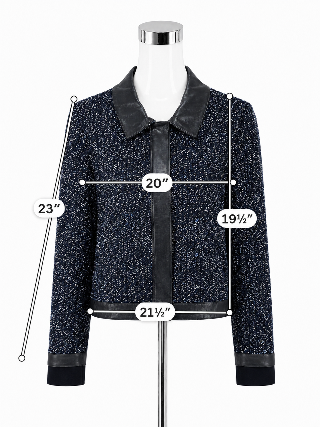 St. John Couture Margaret Leather Trim Tweed Jacket Navy Blue Size 16 NWT