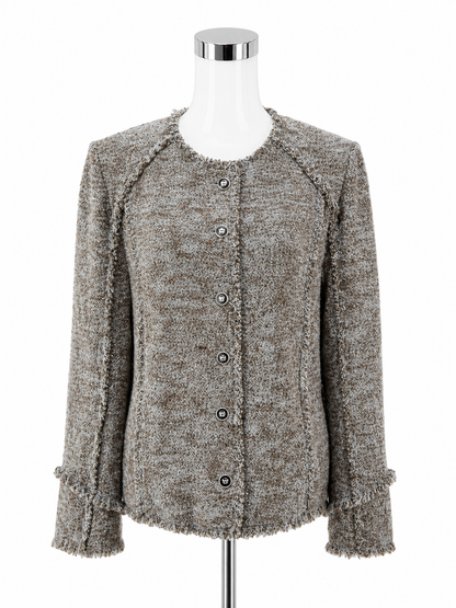 St. John Collection Margherita Bouclé Fringe Trim Jacket Size 10