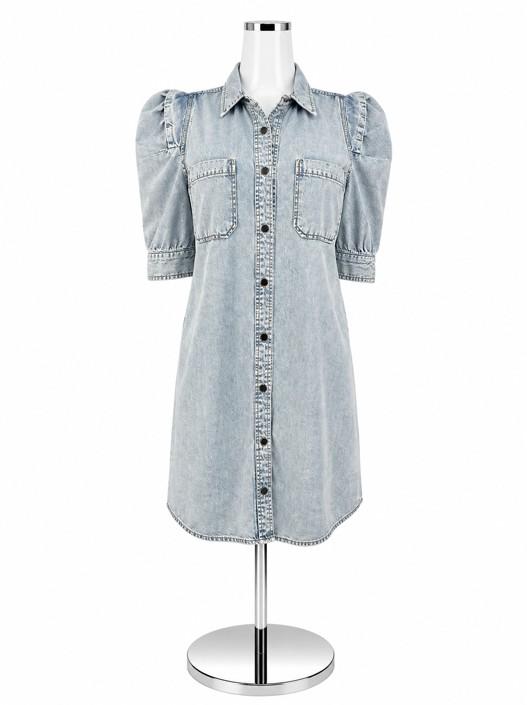 Frame Cresthaven Denim Puff Sleeve Mini Shirtdress Light Wash Size Small