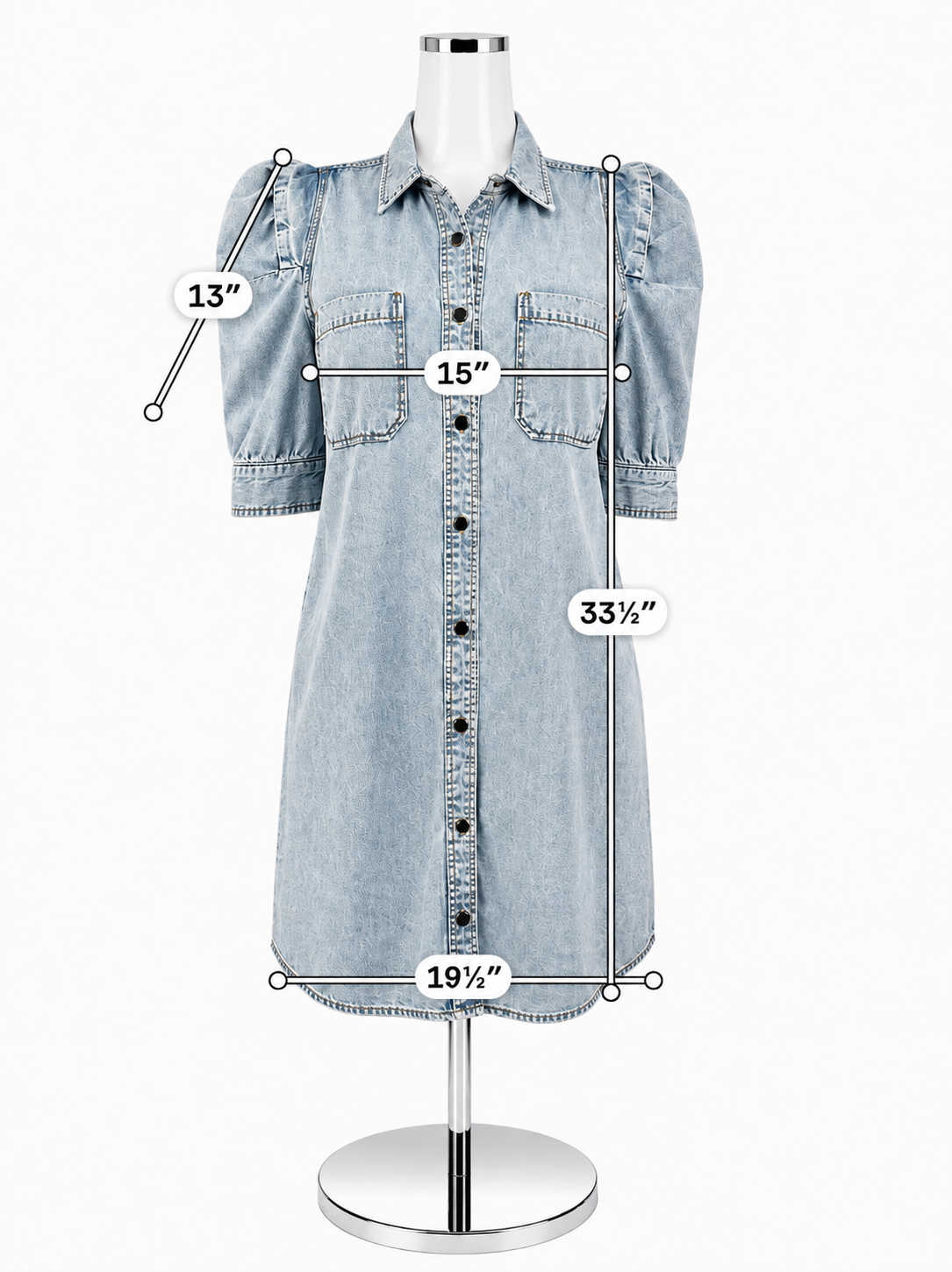 Frame Cresthaven Denim Puff Sleeve Mini Shirtdress Light Wash Size Small