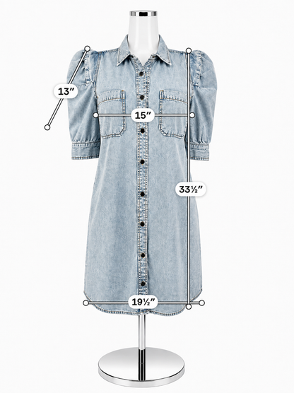 Frame Cresthaven Denim Puff Sleeve Mini Shirtdress Light Wash Size Small