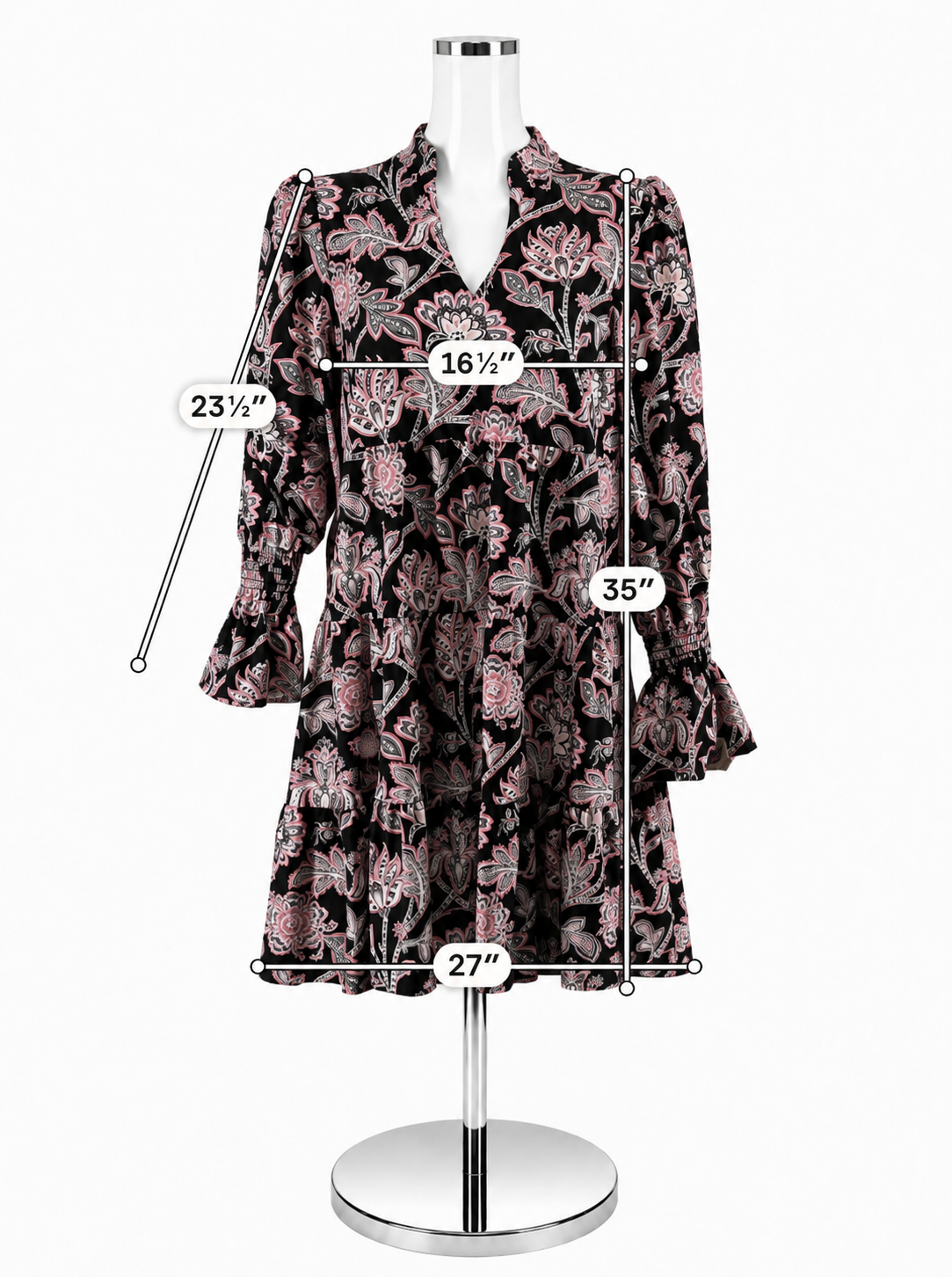 Jude Connally Trixie Dress Size S Black Pink Persian Paisley Tiered Long Sleeve