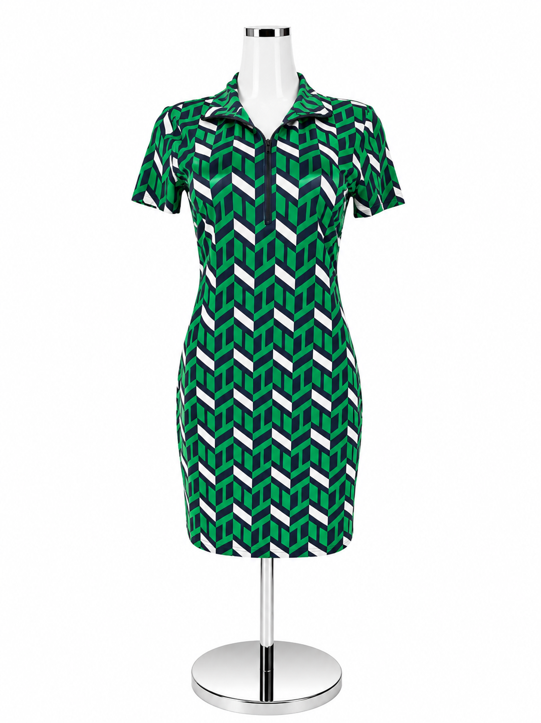 Jude Connally Chevron Sport Polo Dress Green Navy White Size Small