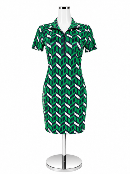 Jude Connally Chevron Sport Polo Dress Green Navy White Size Small