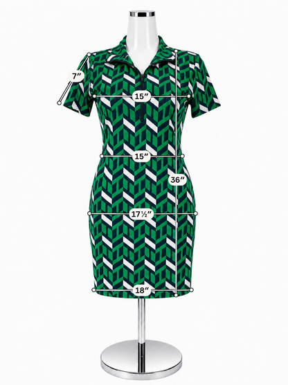 Jude Connally Chevron Sport Polo Dress Green Navy White Size Small