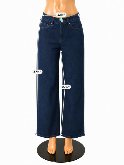 Paige Sasha High Rise Wide Leg Crop Jeans Navy Denim Size 6