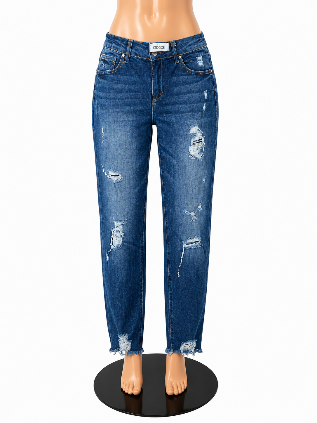 Tricot USA Distressed High Rise Mom Jeans Stretch Denim | Size 7 / 28W