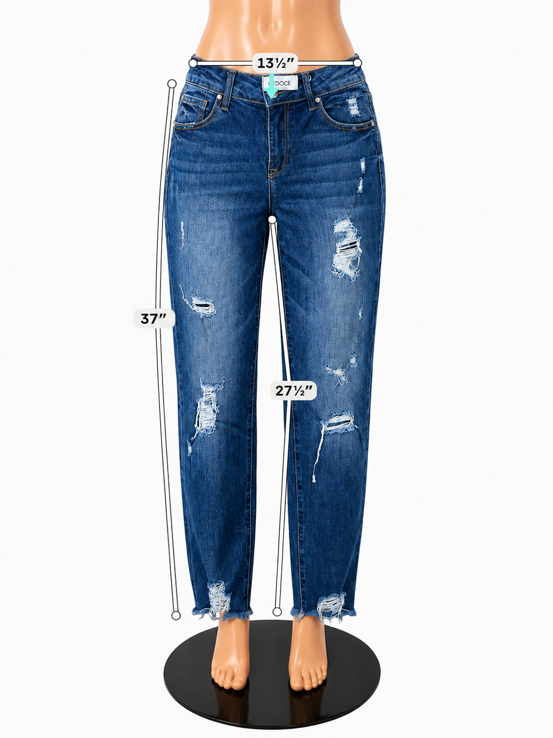 Tricot USA Distressed High Rise Mom Jeans Stretch Denim | Size 7 / 28W
