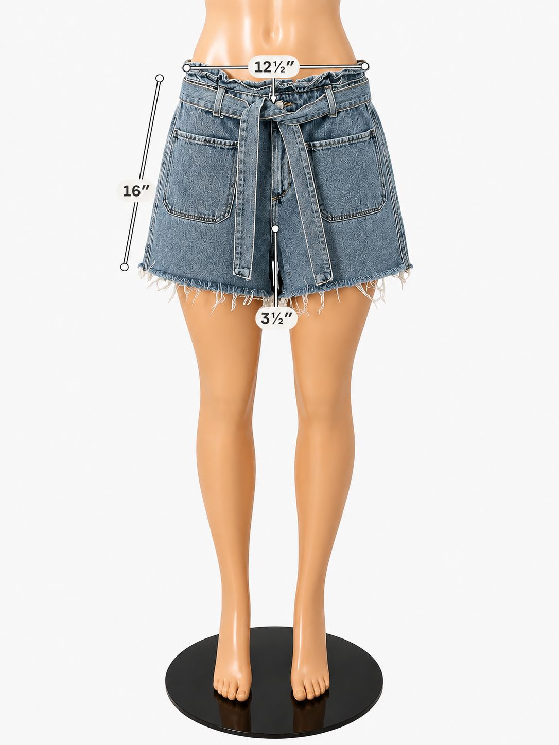 Zara High Waisted Paperbag Denim Shorts with Tie Belt Size 8
