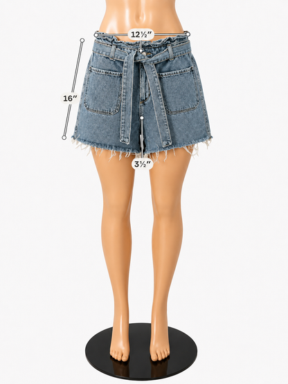 Zara High Waisted Paperbag Denim Shorts with Tie Belt Size 8