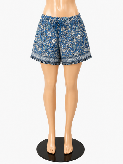 J.Jill Floral Border-Print Rayon Shorts Blue White Size Medium