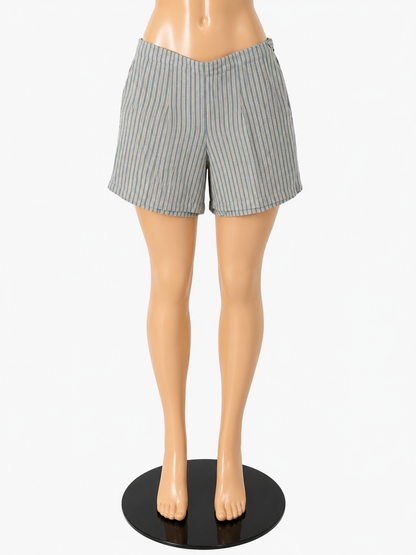 J.Jill Linen-Blend Striped Pull-On Shorts Blue Tan Size Medium