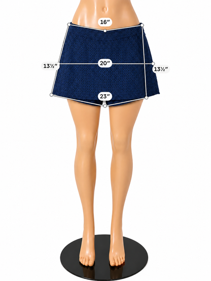 Cabi Navy Blue Eyelet Cotton Skorts Scalloped Hem Size 8