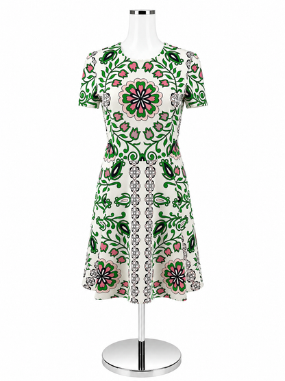 Tory Burch Ravena Floral Knit Fit &amp; Flare Dress Size Small