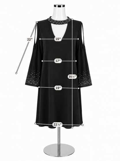 Jessica Howard Black Rhinestone Cold Shoulder Dress Size 14 Cocktail Party LBD - ONLINE ONLY