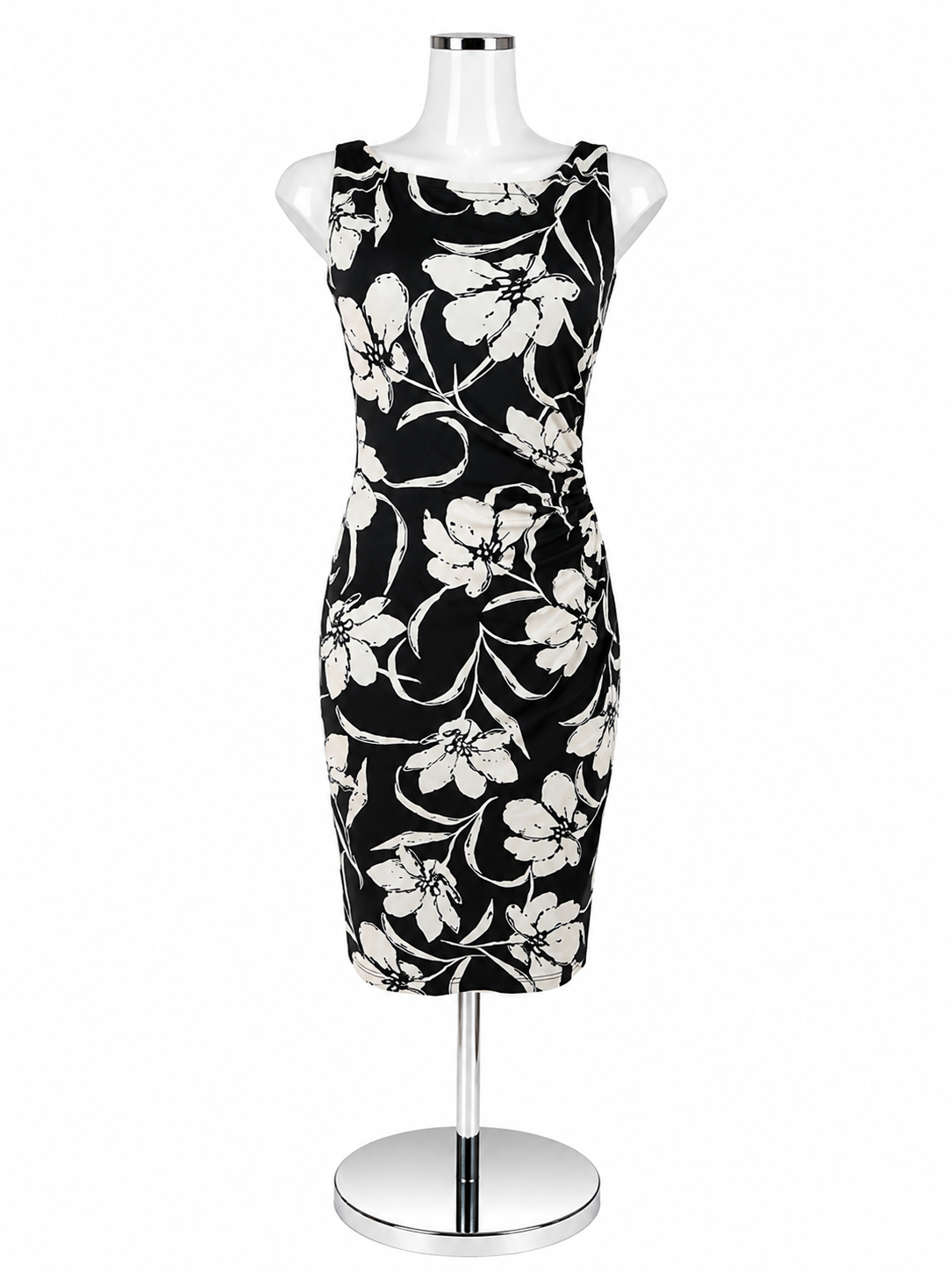 Lauren Ralph Lauren Black &amp; White Floral Sleeveless Sheath Dress Size 4