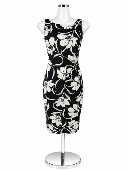 Lauren Ralph Lauren Black &amp; White Floral Sleeveless Sheath Dress Size 4