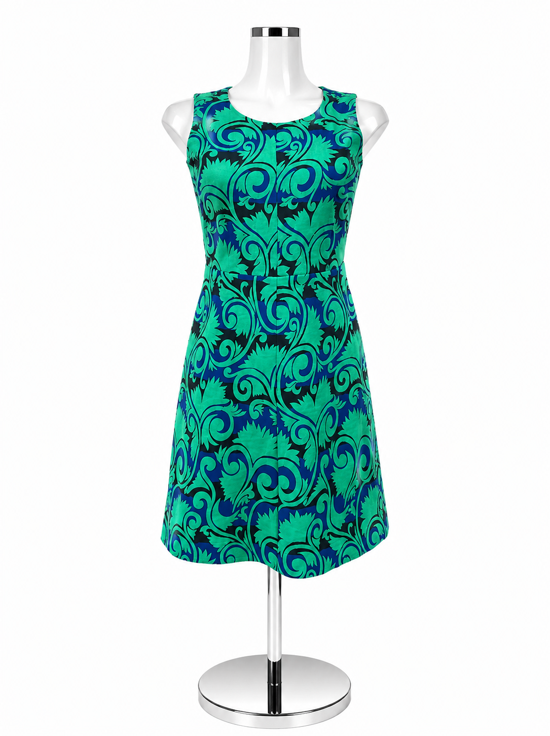 J.Crew Damask Jacquard Fit &amp; Flare Dress Blue Teal Size 4