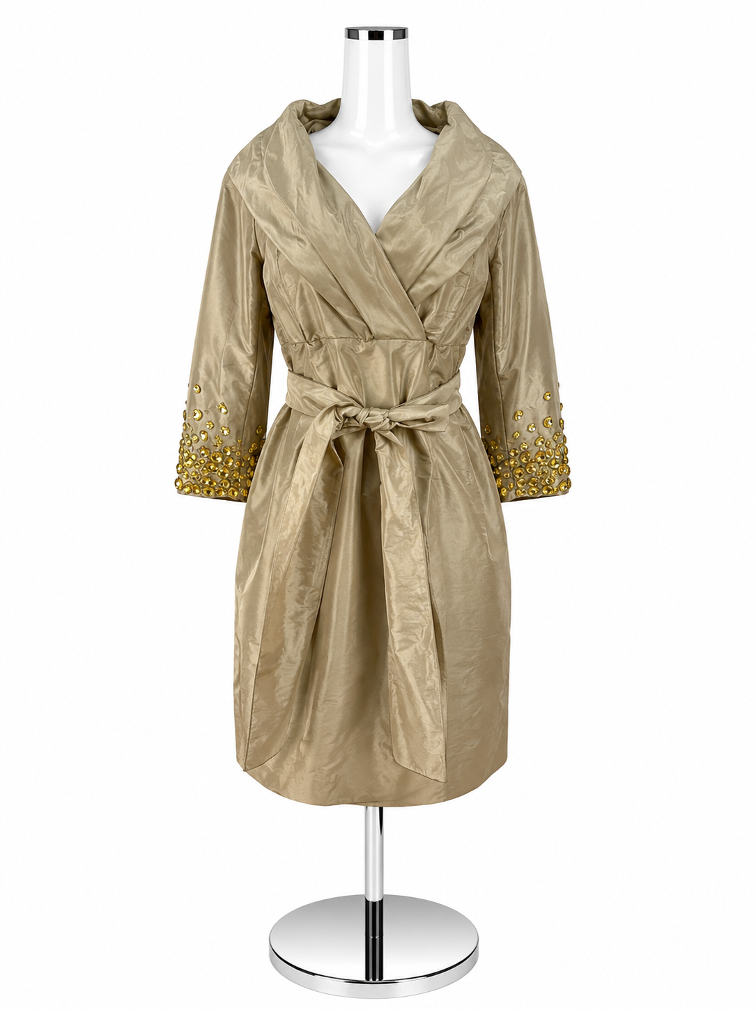 Teri Jon by Ricki Freeman Champagne Taffeta Beaded Cuff Coat Dress Size 4