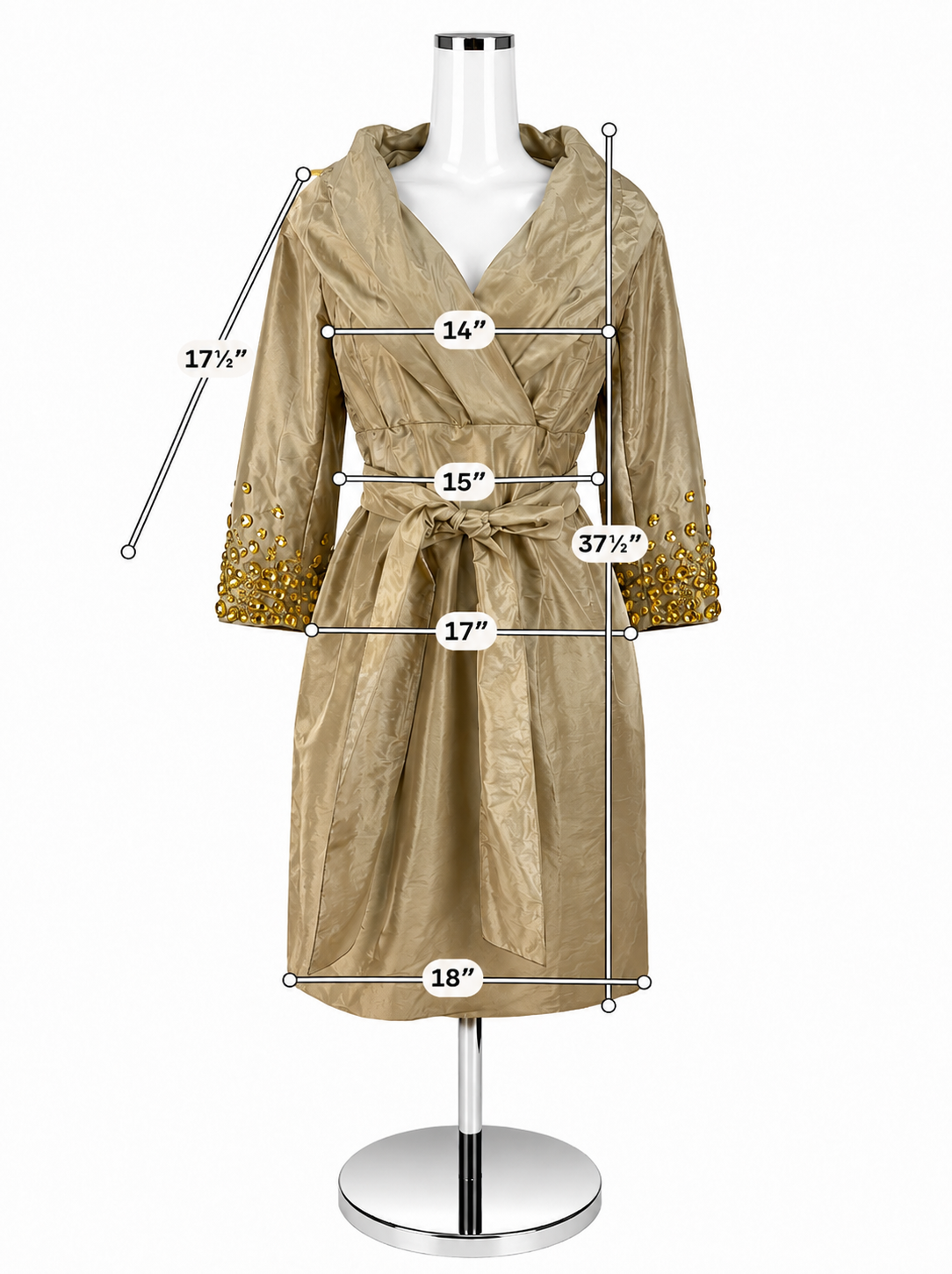 Teri Jon by Ricki Freeman Champagne Taffeta Beaded Cuff Coat Dress Size 4